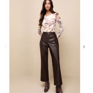 Sleek Vibe Dark Brown Vegan Leather High Rise Pants